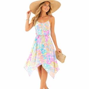 Lilly Pulitzer Handkerchief asymmetrical Hem Dress tropical small resort​ Beachy